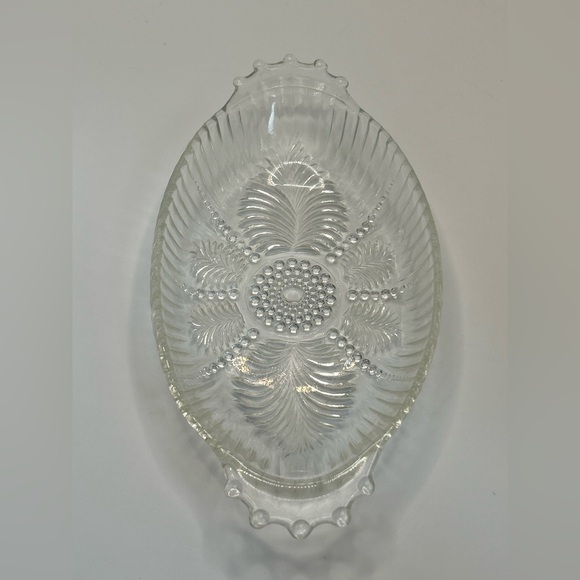 Vintage Anchor Hocking Feather and Pearl Oval Relish Dish - Picture 3 of 5